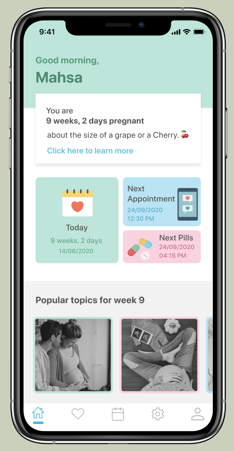 The App Design with Pregnancy Symptoms. New Mom Absence of